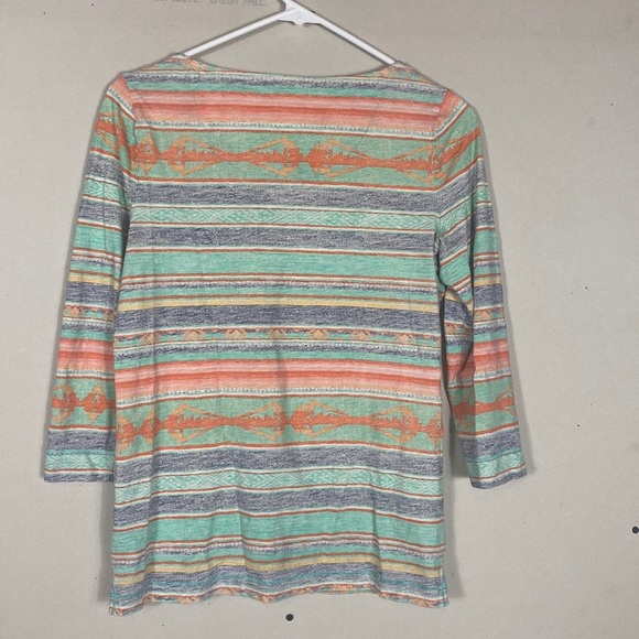 Lauren Ralph Lauren Women’s small colorful Aztec Print Tie Neck 3/4 Sleeve Top - Picture 2 of 11